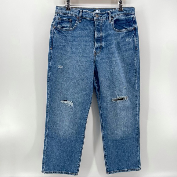 a.n.a A New Approach Highest Rise Straight Jeans Blue Denim Distressed 12 - Picture 1 of 7